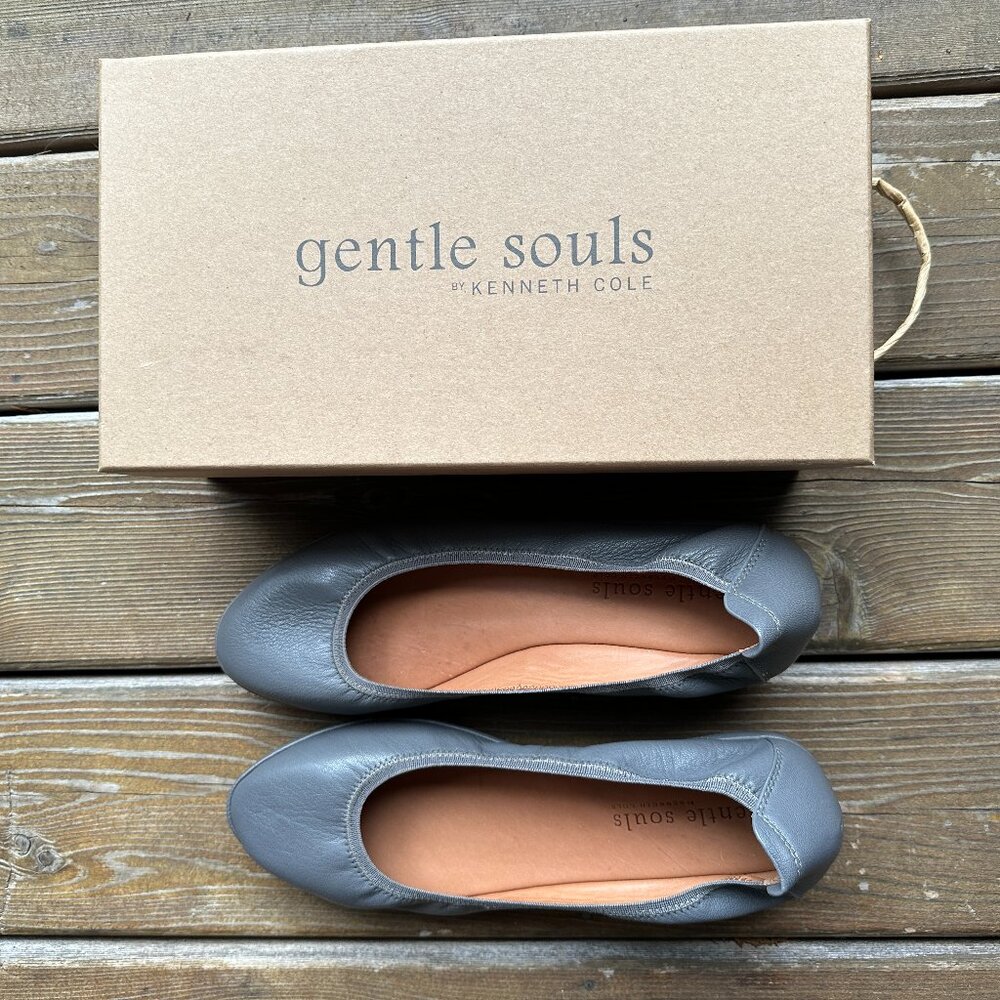 NIB Gentle Souls Natalie Gray Leather Wedge Ballerina Silhouette in Women's 11